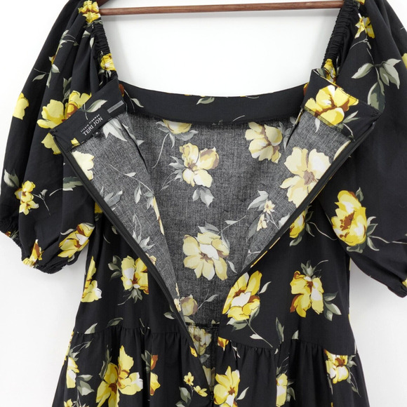 Teri Jon By Rickie Freeman Midi Dress 16 Black Yellow Roses Tiered Summer - Picture 12 of 16